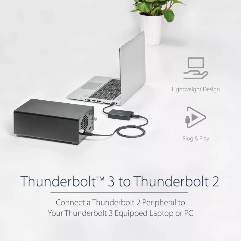 StarTech.com Thunderbolt 3 naar Thunderbolt 2 adapter – TB3 laptop naar TB2 displays & apparaten – Thunderbolt 2 20 Gbit/s of Thunderbolt 1 10 Gbit/s converter – Thunderbolt 3 gecertificeerd – Windows/Mac
