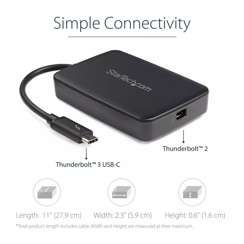 StarTech.com Thunderbolt 3 naar Thunderbolt 2 adapter – TB3 laptop naar TB2 displays & apparaten – Thunderbolt 2 20 Gbit/s of Thunderbolt 1 10 Gbit/s converter – Thunderbolt 3 gecertificeerd – Windows/Mac
