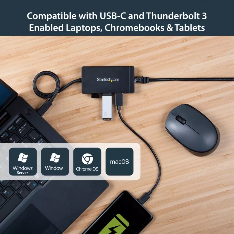 StarTech.com 3-poorts USB 3.0 hub plus Gigabit Ethernet - USB-C - incl. voeding