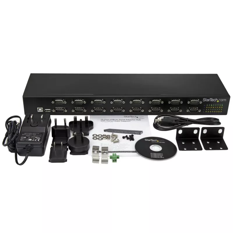 StarTech.com 16-poorts USB-naar-serieel-adapter-hub, USB 2.0 Type-B, serieel, 480 Mbit/s, zwart, staal, 36 W