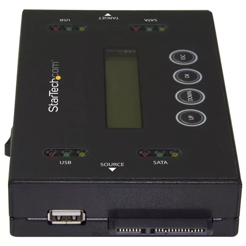 StarTech.com 1:1 Standalone harde schijf duplicator & wisser, USB-thumb-drive en SATA HDD/SSD harde schijf kloner & wisser, LCD-display, TAA-conform, besturingssysteemonafhankelijk