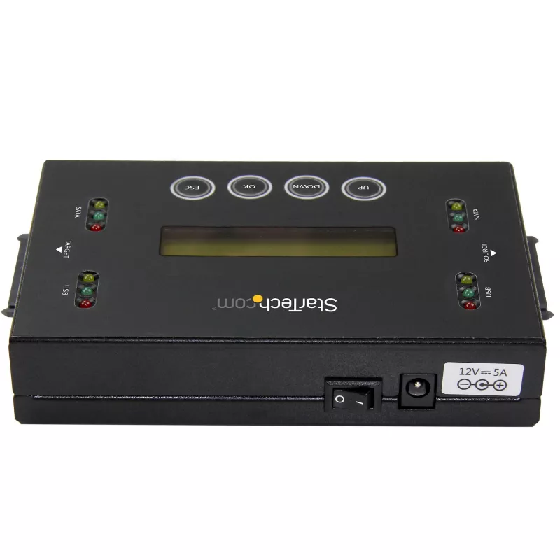 StarTech.com 1:1 Standalone harde schijf duplicator & wisser, USB-thumb-drive en SATA HDD/SSD harde schijf kloner & wisser, LCD-display, TAA-conform, besturingssysteemonafhankelijk
