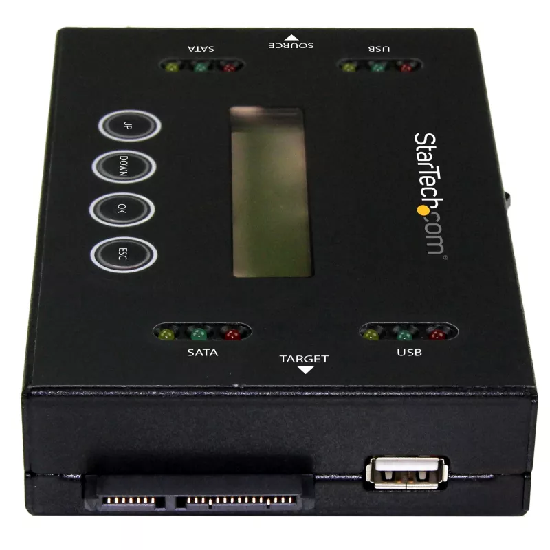 StarTech.com 1:1 Standalone harde schijf duplicator & wisser, USB-thumb-drive en SATA HDD/SSD harde schijf kloner & wisser, LCD-display, TAA-conform, besturingssysteemonafhankelijk