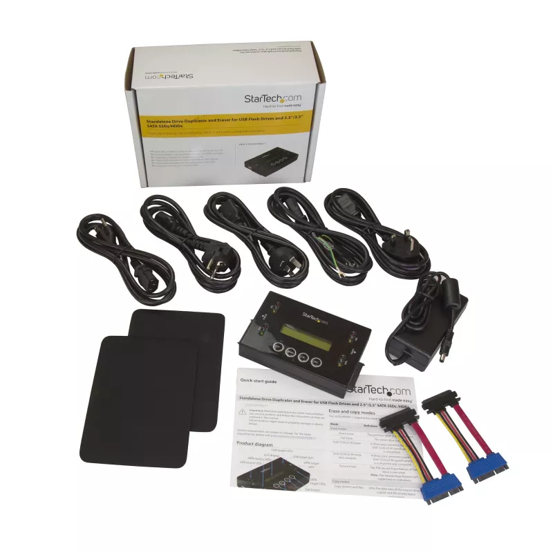 StarTech.com 1:1 Standalone harde schijf duplicator & wisser, USB-thumb-drive en SATA HDD/SSD harde schijf kloner & wisser, LCD-display, TAA-conform, besturingssysteemonafhankelijk