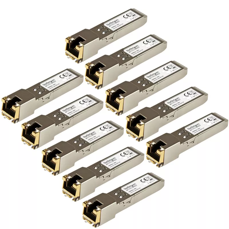 StarTech.com HP J8177C compatibele SFP-transceivermodule – 1000BASE-T – 10-pack ~ 10-pack HPE J8177C compatibele SFP-module – 1000BASE-T – SFP naar RJ45 Cat6/Cat5e – 1GE Gigabit Ethernet SFP – RJ-45 100 m – HPE 1810, 1820, 2530