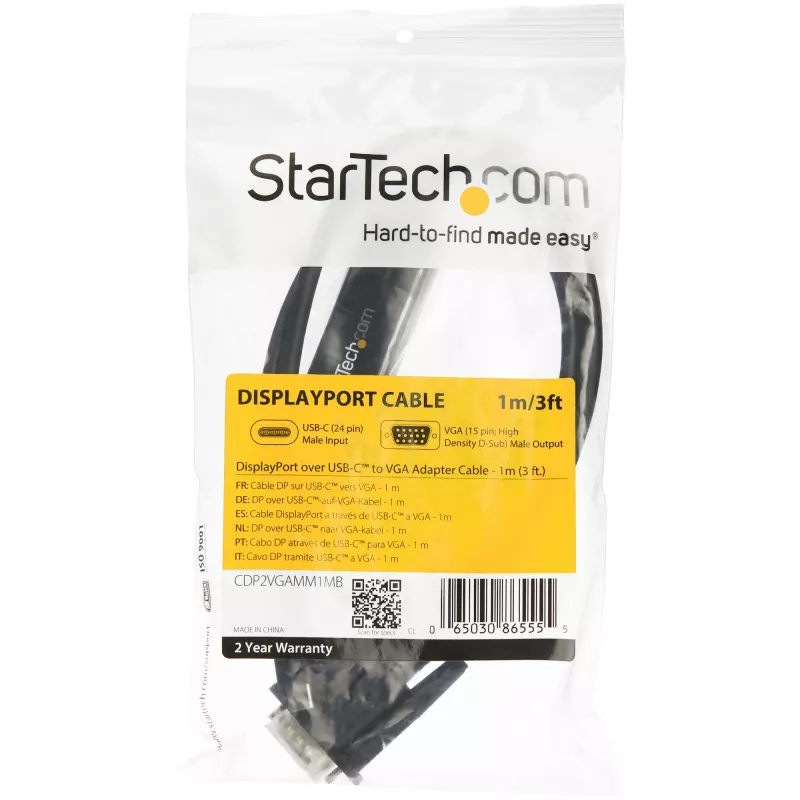 StarTech.com 1 m USB-C naar VGA-kabel – 1920x1200/1080p USB Type-C naar VGA actieve videoadapterkabel – Thunderbolt 3 compatibel – laptop naar VGA-monitor/projector – DP Alt Mode HBR2