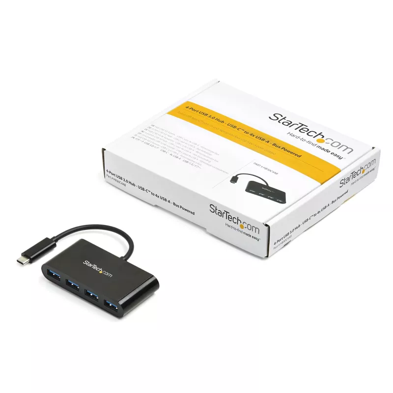 StarTech.com 4-poorts USB-C-hub - USB-C naar 4x USB-A - USB 3.0-hub - busgevoed~4-poorts USB-C-hub - USB-C naar 4x USB-A - USB 3.0-hub - 5Gbps - busgevoed