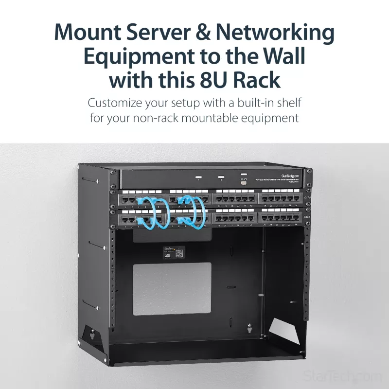 StarTech.com wandmontage-serverrack met geïntegreerde plank – massief staal – 8U