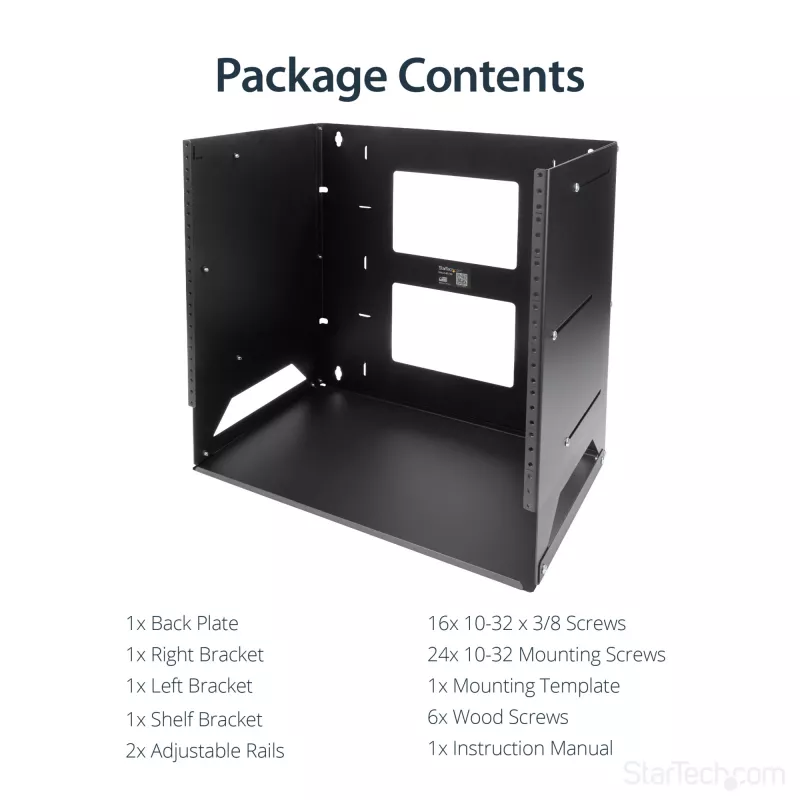 StarTech.com wandmontage-serverrack met geïntegreerde plank – massief staal – 8U