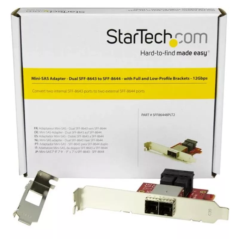 StarTech.com Mini-SAS-adapter – dual SFF-8643 naar SFF-8644 – met full- en low-profile beugels – 12 Gbit/s