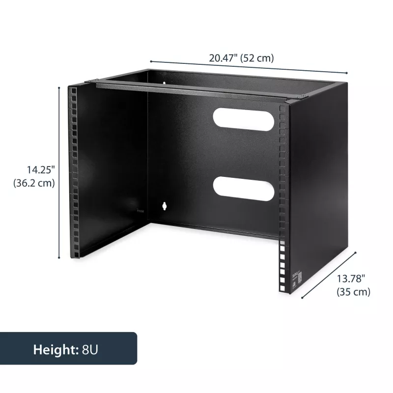 StarTech.com 8U wandmontage netwerkrack - 36 cm diep (Low Profile) - 48 cm (19 inch) patchpanel houder voor platte server- en IT-apparatuur, netwerkswitches - 36 kg draagvermogen, zwart