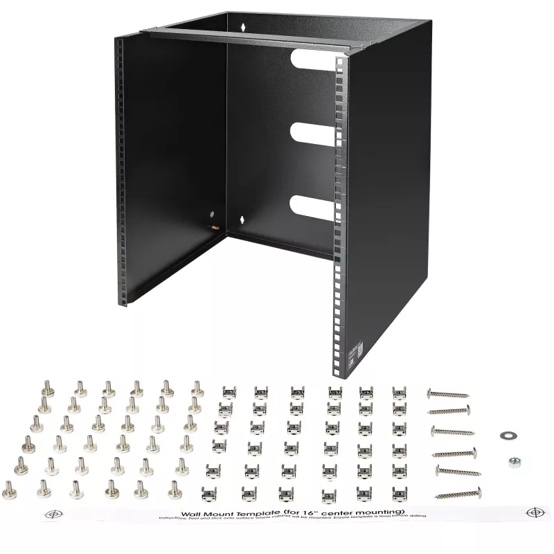 StarTech.com 12U wandmontage-netwerkrack – 14 inch diep (plat profiel) – 19 inch patchpanel-steun voor platte server- en IT-apparatuur, netwerkswitches – 125 lbs/57 kg draagvermogen, zwart
