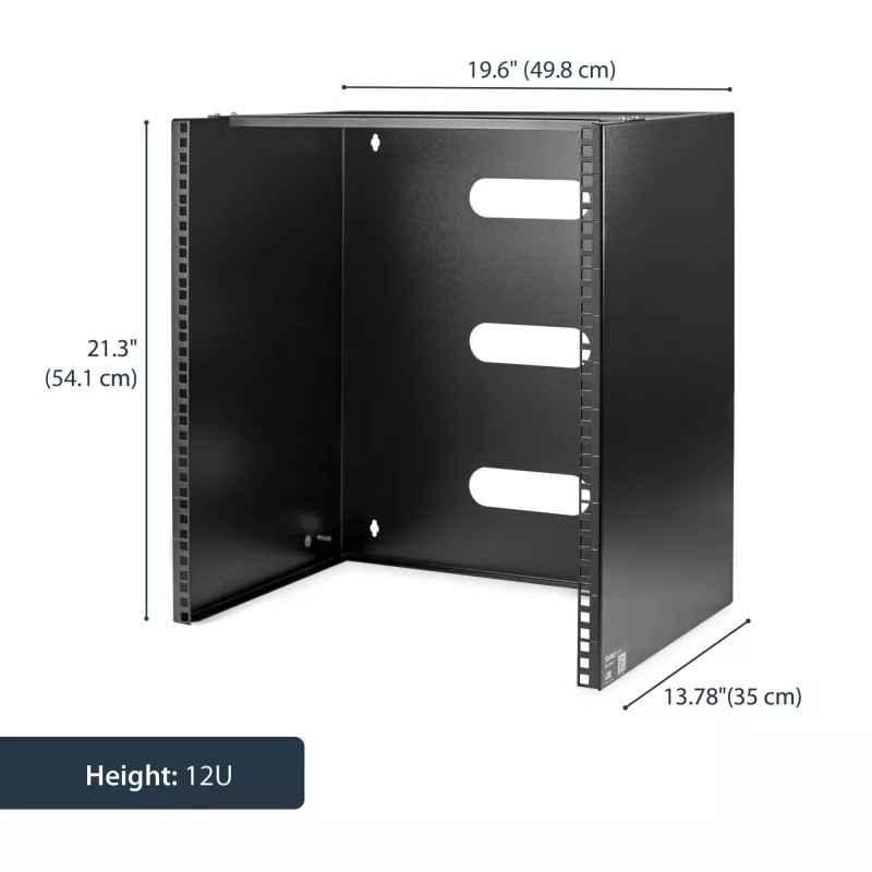 StarTech.com 12U wandmontage-netwerkrack – 14 inch diep (plat profiel) – 19 inch patchpanel-steun voor platte server- en IT-apparatuur, netwerkswitches – 125 lbs/57 kg draagvermogen, zwart