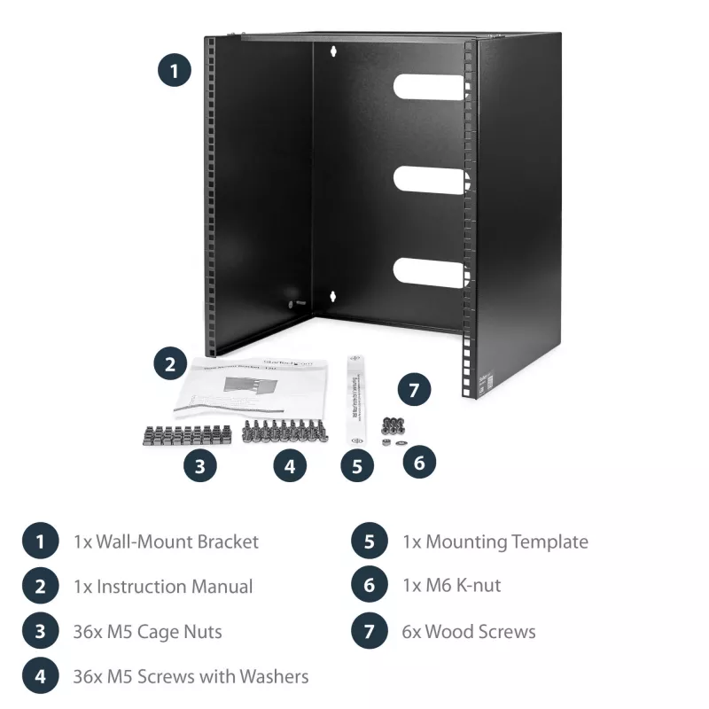 StarTech.com 12U wandmontage-netwerkrack – 14 inch diep (plat profiel) – 19 inch patchpanel-steun voor platte server- en IT-apparatuur, netwerkswitches – 125 lbs/57 kg draagvermogen, zwart