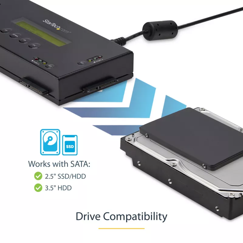 StarTech.com 4 bay SSD/HDD hard drive eraser - 2.5 inch & 3.5 inch SATA - Hostless Standalone Secure Erase externe disk sanitizer - 9 erase modes - RS232 printerpoort - NIST/DOD & TAA compliant