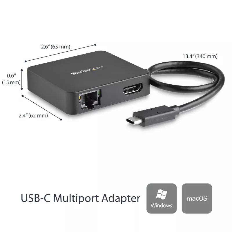 StarTech.com USB-C-multipoort-adapter – draagbare USB-C-mini-dock met 4K-HDMI-video – gigabit-ethernet, USB-3.0-hub (1x USB-A, 1x USB-C) – USB-Type-C-multipoort-adapter – Thunderbolt 3 compatibel