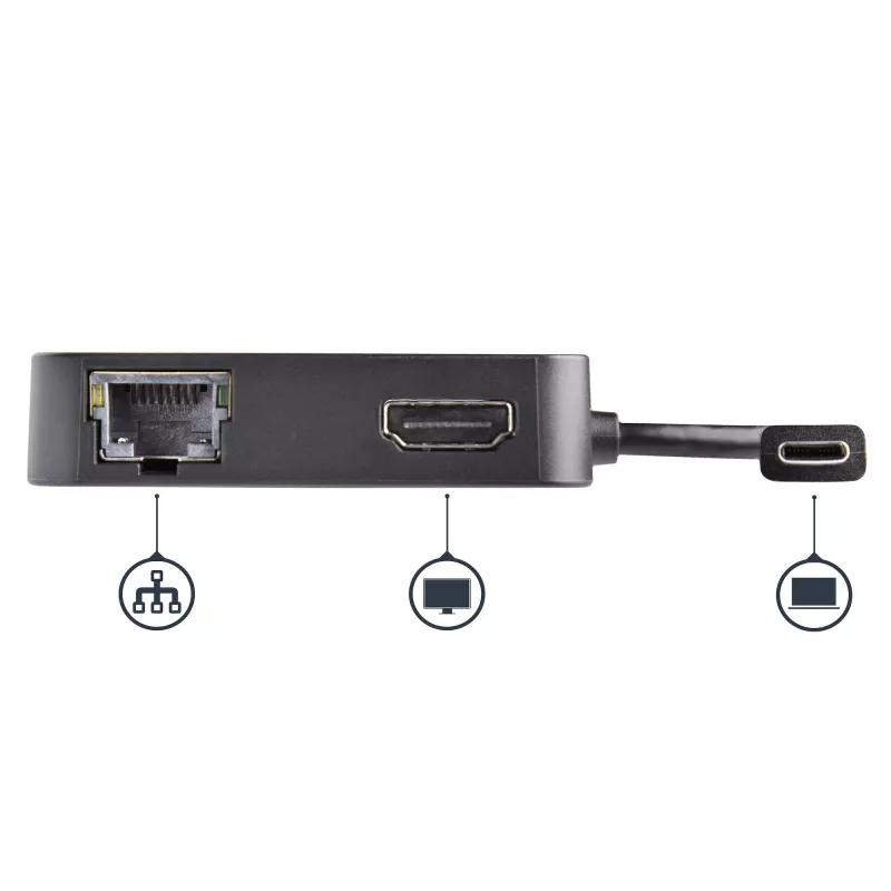 StarTech.com USB-C-multipoort-adapter – draagbare USB-C-mini-dock met 4K-HDMI-video – gigabit-ethernet, USB-3.0-hub (1x USB-A, 1x USB-C) – USB-Type-C-multipoort-adapter – Thunderbolt 3 compatibel