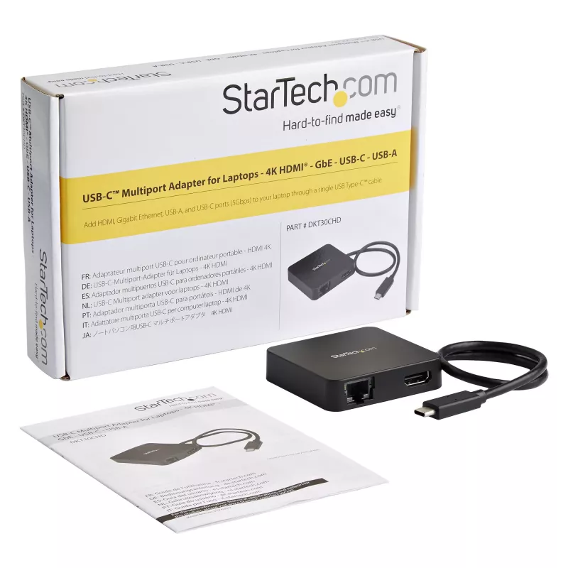 StarTech.com USB-C-multipoort-adapter – draagbare USB-C-mini-dock met 4K-HDMI-video – gigabit-ethernet, USB-3.0-hub (1x USB-A, 1x USB-C) – USB-Type-C-multipoort-adapter – Thunderbolt 3 compatibel