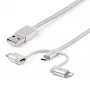 StarTech.com 1 m USB multi-laadkabel – USB naar Micro-USB of USB-C of Lightning voor iPhone/iPad/iPod/Android – Apple MFi-gecertificeerd – 3-in-1 USB-oplader – gevlochten