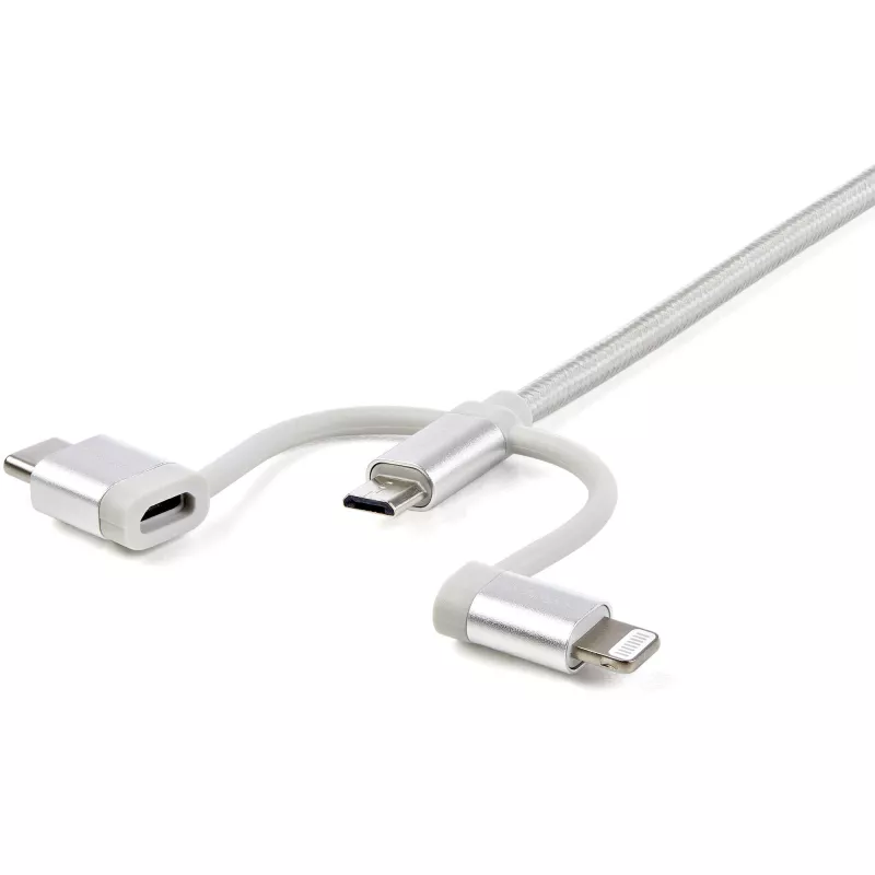 StarTech.com 1 m USB multi-laadkabel – USB naar Micro-USB of USB-C of Lightning voor iPhone/iPad/iPod/Android – Apple MFi-gecertificeerd – 3-in-1 USB-oplader – gevlochten