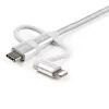 StarTech.com 1 m USB multi-laadkabel – USB naar Micro-USB of USB-C of Lightning voor iPhone/iPad/iPod/Android – Apple MFi-gecertificeerd – 3-in-1 USB-oplader – gevlochten