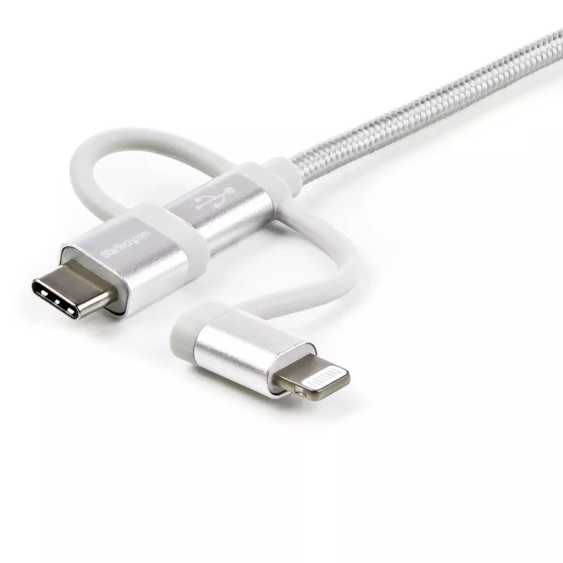 StarTech.com 1 m USB multi-laadkabel – USB naar Micro-USB of USB-C of Lightning voor iPhone/iPad/iPod/Android – Apple MFi-gecertificeerd – 3-in-1 USB-oplader – gevlochten
