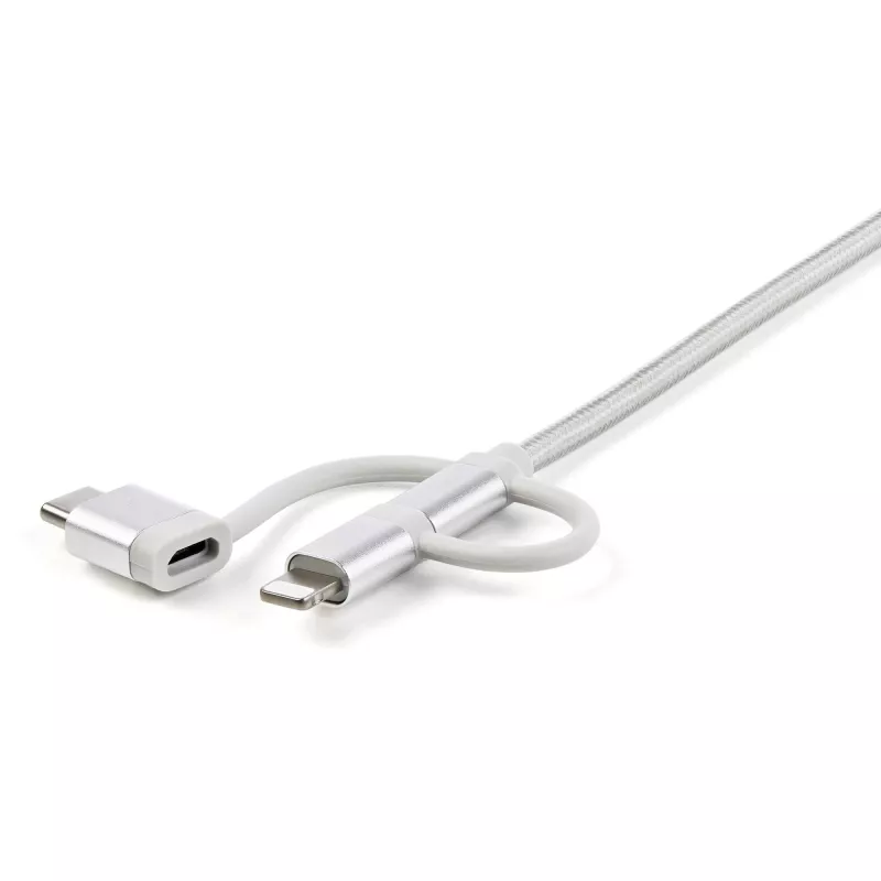 StarTech.com 1 m USB multi-laadkabel – USB naar Micro-USB of USB-C of Lightning voor iPhone/iPad/iPod/Android – Apple MFi-gecertificeerd – 3-in-1 USB-oplader – gevlochten