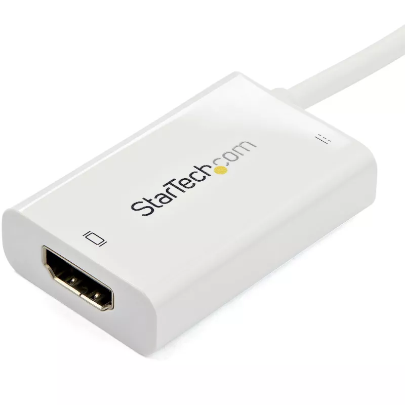 StarTech.com USB-C naar HDMI 2.0 adapter met Power Delivery – 4K 60Hz USB Type-C naar HDMI display videoconverter – 60W PD doorvoerlaadpoort – Thunderbolt 3 compatibel – wit