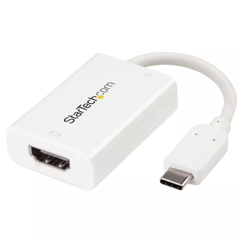 StarTech.com USB-C naar HDMI 2.0 adapter met Power Delivery – 4K 60Hz USB Type-C naar HDMI display videoconverter – 60W PD doorvoerlaadpoort – Thunderbolt 3 compatibel – wit