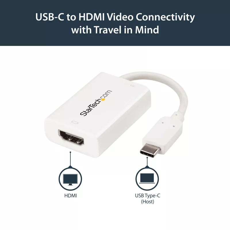 StarTech.com USB-C naar HDMI 2.0 adapter met Power Delivery – 4K 60Hz USB Type-C naar HDMI display videoconverter – 60W PD doorvoerlaadpoort – Thunderbolt 3 compatibel – wit