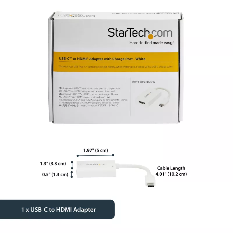 StarTech.com USB-C naar HDMI 2.0 adapter met Power Delivery – 4K 60Hz USB Type-C naar HDMI display videoconverter – 60W PD doorvoerlaadpoort – Thunderbolt 3 compatibel – wit