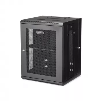 StarTech.com 4-post 15U wandmontage netwerkkast met 1U legbord, 19 inch opklapbare wandgemonteerde serverkast voor data-/AV-/elektronica-/computersapparatuur, flexibele geventileerde rackbehuizing