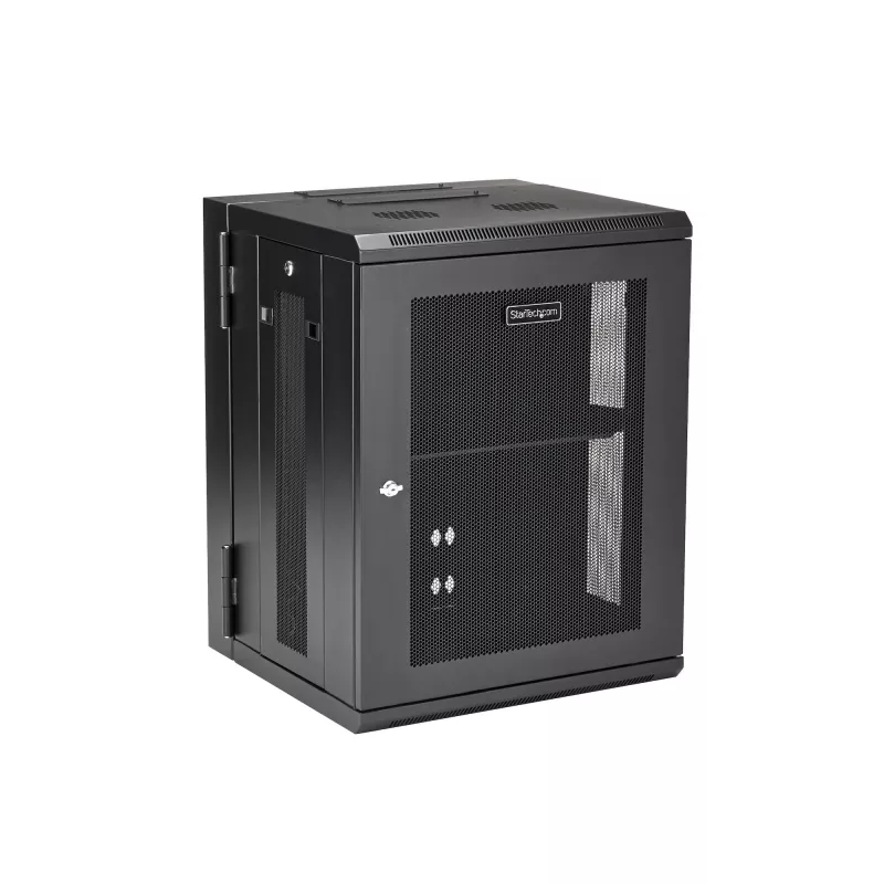 StarTech.com 4-post 15U wandmontage netwerkkast met 1U legbord, 19 inch opklapbare wandgemonteerde serverkast voor data-/AV-/elektronica-/computersapparatuur, flexibele geventileerde rackbehuizing