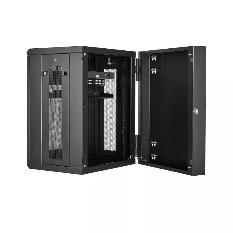 StarTech.com 4-post 15U wandmontage netwerkkast met 1U legbord, 19 inch opklapbare wandgemonteerde serverkast voor data-/AV-/elektronica-/computersapparatuur, flexibele geventileerde rackbehuizing