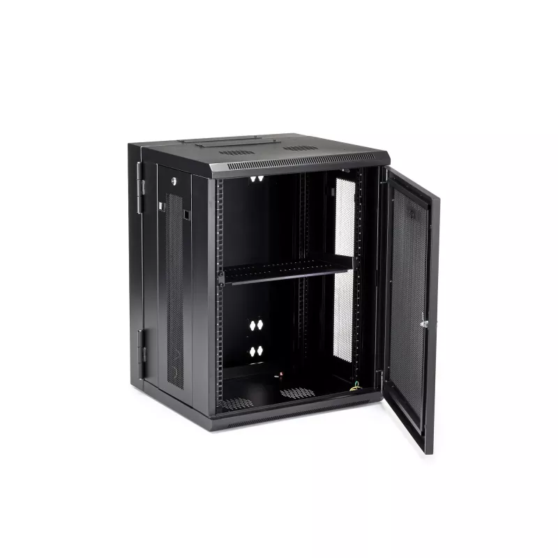 StarTech.com 4-post 15U wandmontage netwerkkast met 1U legbord, 19 inch opklapbare wandgemonteerde serverkast voor data-/AV-/elektronica-/computersapparatuur, flexibele geventileerde rackbehuizing