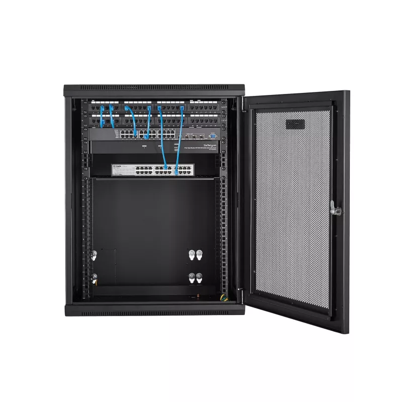 StarTech.com 4-post 15U wandmontage netwerkkast met 1U legbord, 19 inch opklapbare wandgemonteerde serverkast voor data-/AV-/elektronica-/computersapparatuur, flexibele geventileerde rackbehuizing