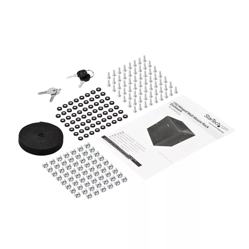 StarTech.com 4-post 15U wandmontage netwerkkast met 1U legbord, 19 inch opklapbare wandgemonteerde serverkast voor data-/AV-/elektronica-/computersapparatuur, flexibele geventileerde rackbehuizing