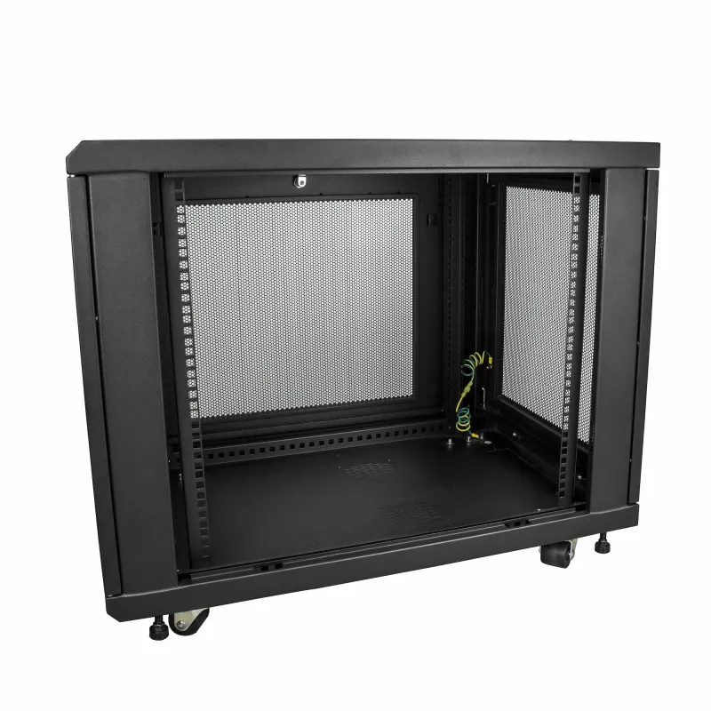 StarTech.com 4-post 12U serverkast, afsluitbare 19 inch datakast voor computer-/AV-/IT-apparatuur, kantoor-/thuisnetwerkkast met wielen en verstelbare montagerails