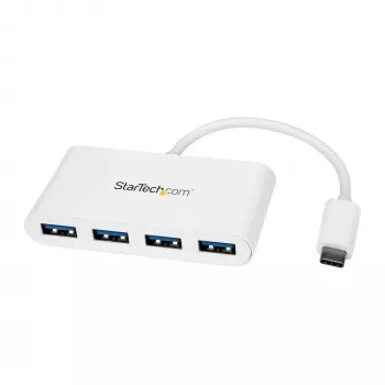 StarTech.com 4-poorts USB-C-hub met 4x USB-A-poorten (USB 3.0 SuperSpeed 5 Gbit/s) – USB-busvoeding – draagbare/laptop USB-C naar USB-A adapter-hub – USB 3.1 Gen 1/USB 3.2 Gen 1 Type-C-hub – wit