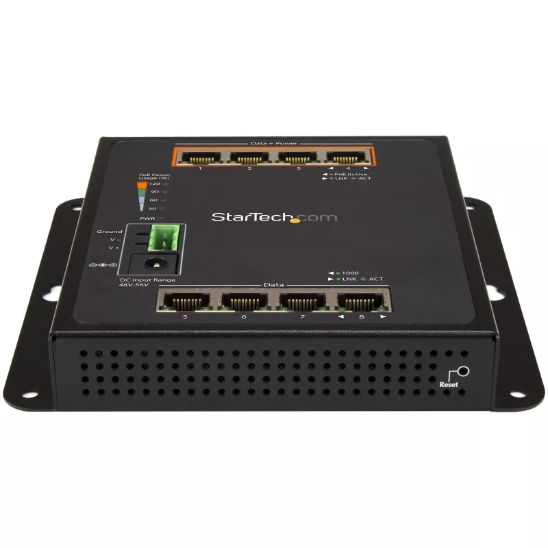 StarTech.com industriële 8-poorts Gigabit PoE-switch – 4 x PoE+ 30W – Power Over Ethernet – geharde GbE Layer/L2 managed switch – robuuste high-performance Gigabit-netwerkswitch IP-30/-40 °C tot +75 °C – TAA