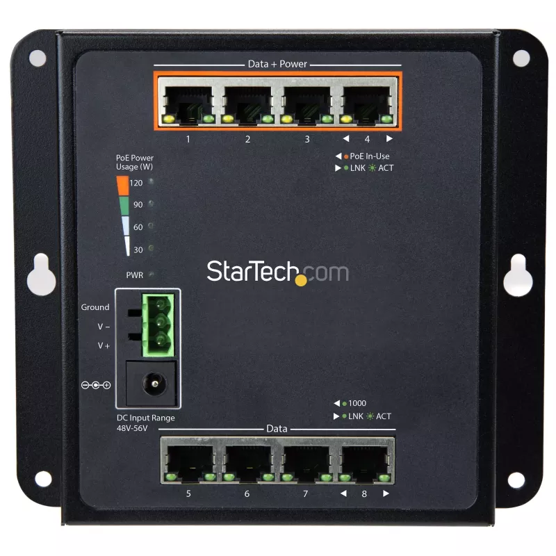 StarTech.com industriële 8-poorts Gigabit PoE-switch – 4 x PoE+ 30W – Power Over Ethernet – geharde GbE Layer/L2 managed switch – robuuste high-performance Gigabit-netwerkswitch IP-30/-40 °C tot +75 °C – TAA