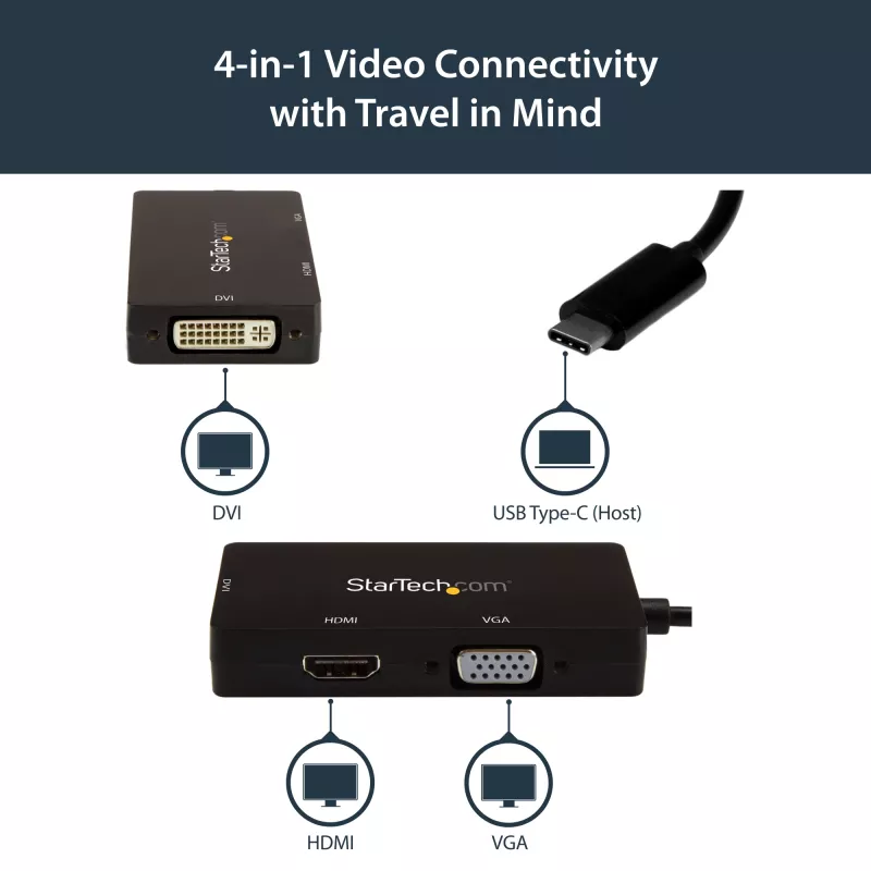 StarTech.com USB-C-multipoort-videoadapter – 3-in-1 – 4K 30 Hz – zwart