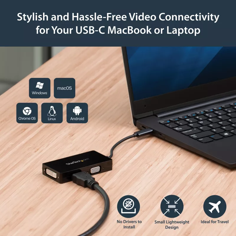 StarTech.com USB-C-multipoort-videoadapter – 3-in-1 – 4K 30 Hz – zwart