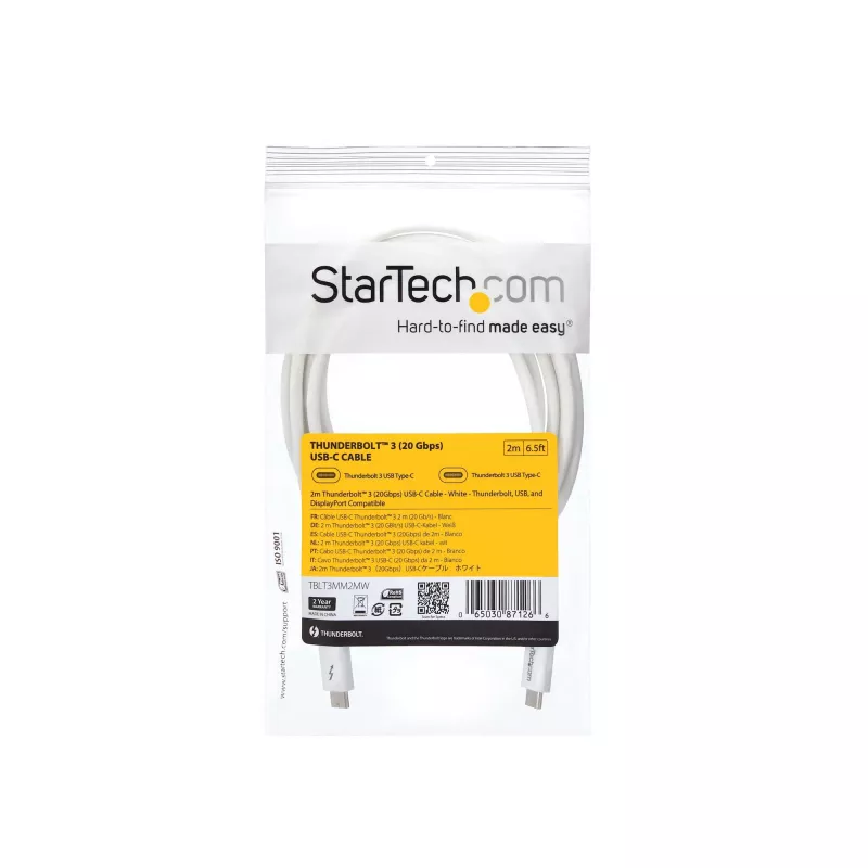 StarTech.com Thunderbolt 3 kabel – 20Gbps – 2 m – wit – Thunderbolt-, USB- en DisplayPort-compatibel