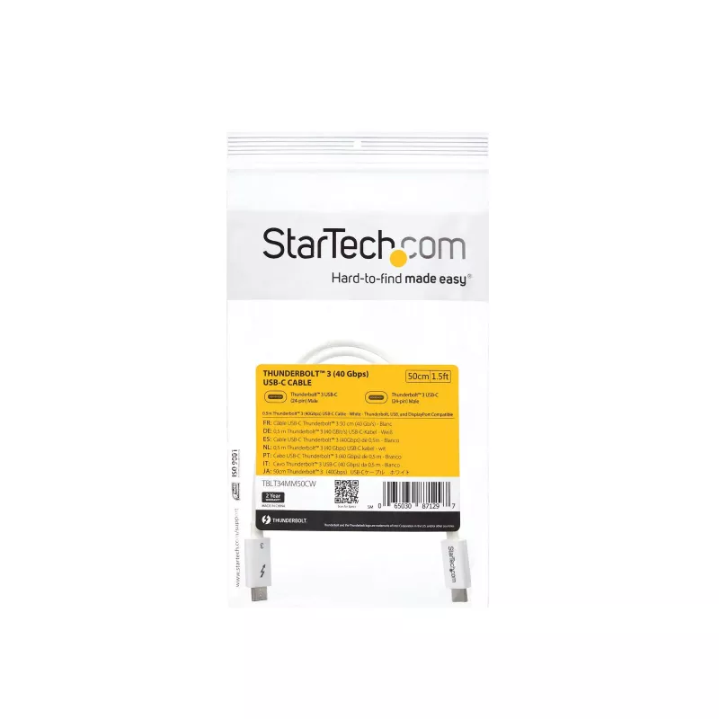 StarTech.com Thunderbolt 3 kabel – 40 Gbit/s – 0,5 m – wit – Thunderbolt, USB en DisplayPort compatibel