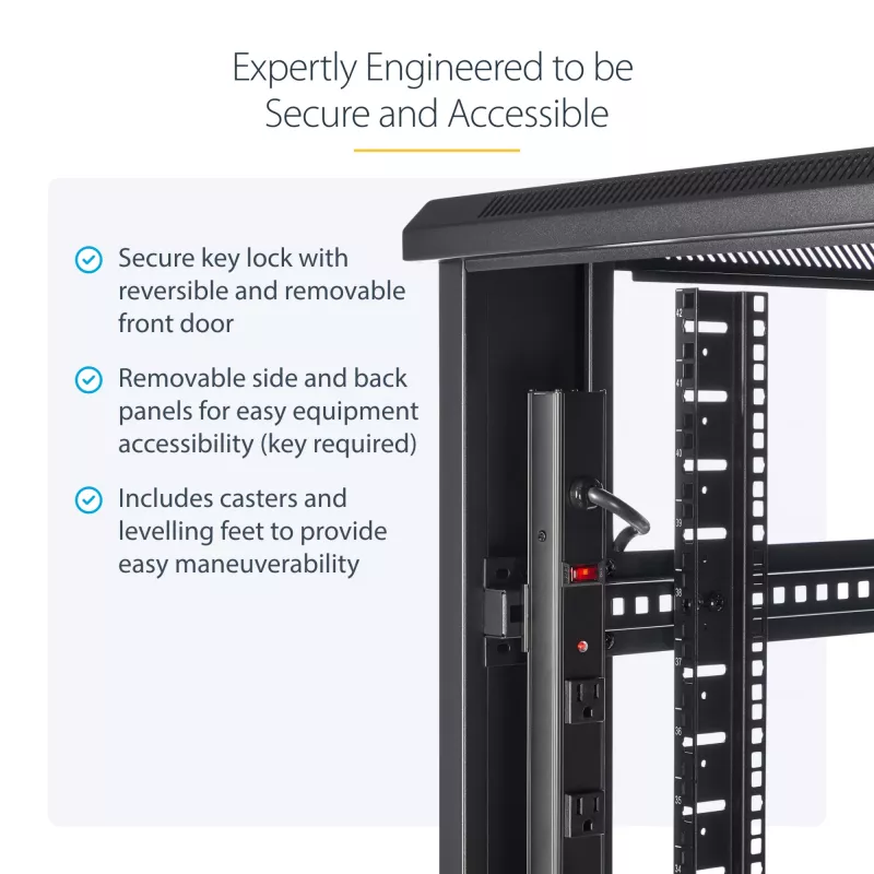 StarTech.com 4-post 42U serverkast, 19 inch datakast voor computer / AV / IT-apparatuur montage, serverkast-behuizing met wielen, volwaardige industriële netwerkopslag