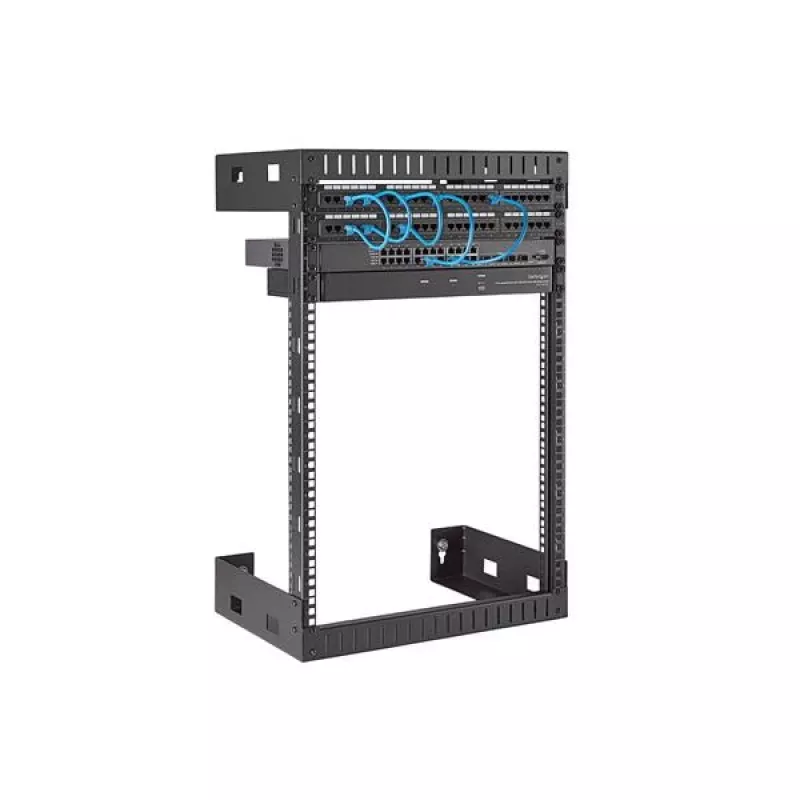 StarTech.com 15U 19 inch wandmontage netwerkrack – 12 inch diep, 2-paals open-frame serverrack voor data/AV/IT/computerapparatuur/patchpaneel met kooimoeren & schroeven, 90 kg draagvermogen, zwart