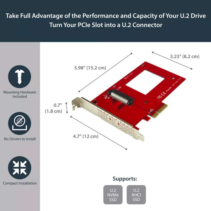 StarTech.com PEX4SFF8639 U.2-naar-PCIe-adapter voor 2,5 inch U.2 NVMe SSD, SFF-8639, x4 PCIe 3.0