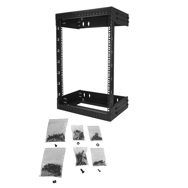 StarTech.com 15U 19 inch wandmontage netwerkkast – verstelbare diepte 12–20 inch 2-paals open-frame serverruimtekast voor AV/data/IT-communicatie/computerapparatuur/switch met kooimoeren en schroeven