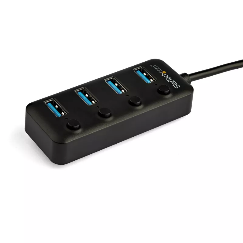StarTech.com 4-poorts USB-C-hub – USB-C naar 4x USB 3.0 Type-A aansluitingen met afzonderlijke aan/uit-schakelaars – SuperSpeed 5 Gbit/s USB 3.1/3.2 Gen 1 – USB-busgevoed – draagbaar – 25 cm vaste kabel